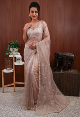 Grey Tissue Embroidery Saree with Blouse Piece - Adi Akshoy & Co.