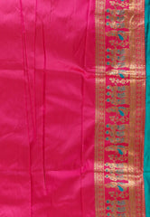 Rama Green with Red Border Baluchari Silk Saree with Blouse Piece - Adi Akshoy & Co.