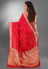 Red Mashru Silk Saree with Blouse Piece - Adi Akshoy & Co.