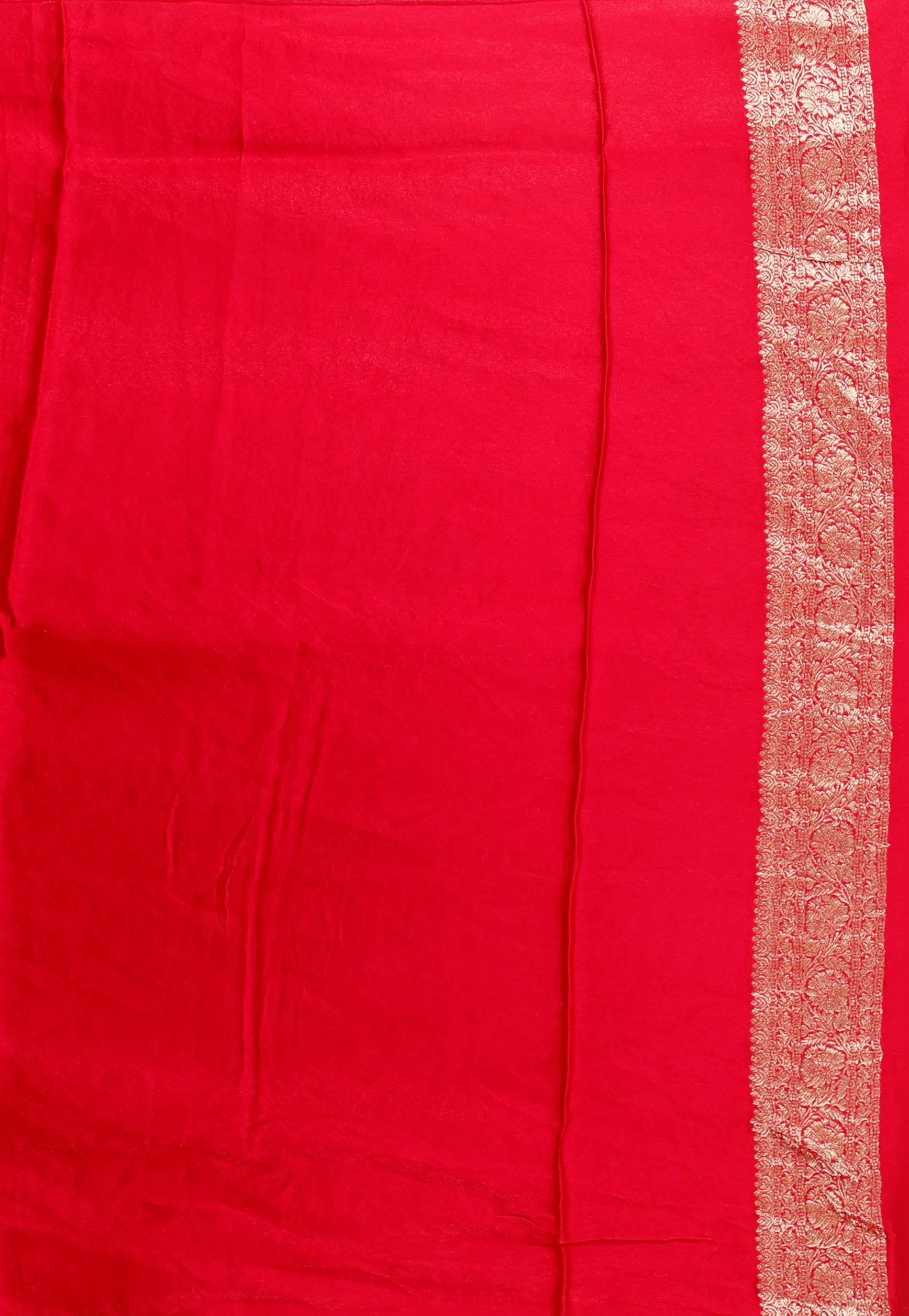 Red Mashru Silk Saree with Blouse Piece - Adi Akshoy & Co.