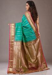 Rama Green with Golden Border Katan Silk Saree with Blouse Piece - Adi Akshoy & Co.