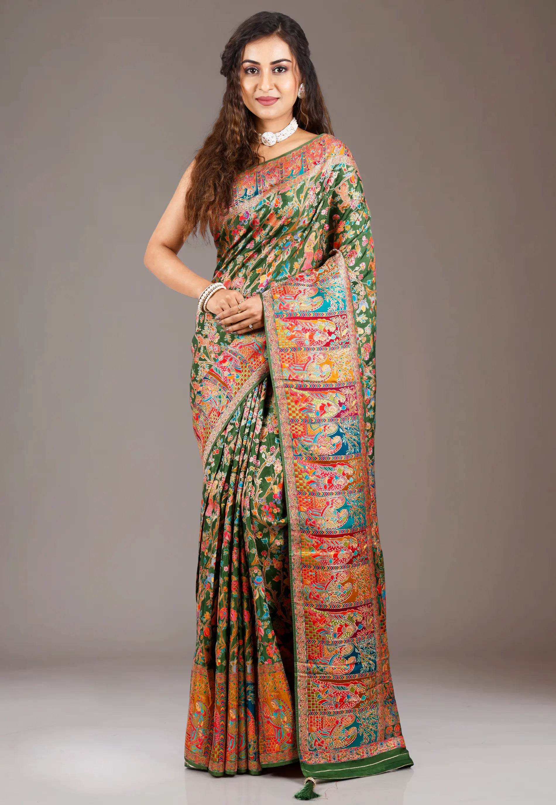 Pesta Green Kani Silk Saree With Blouse Piece - Adi Akshoy & Co.