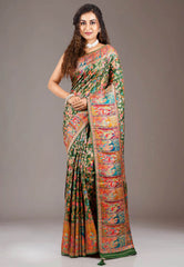 Pesta Green Kani Silk Saree With Blouse Piece - Adi Akshoy & Co.