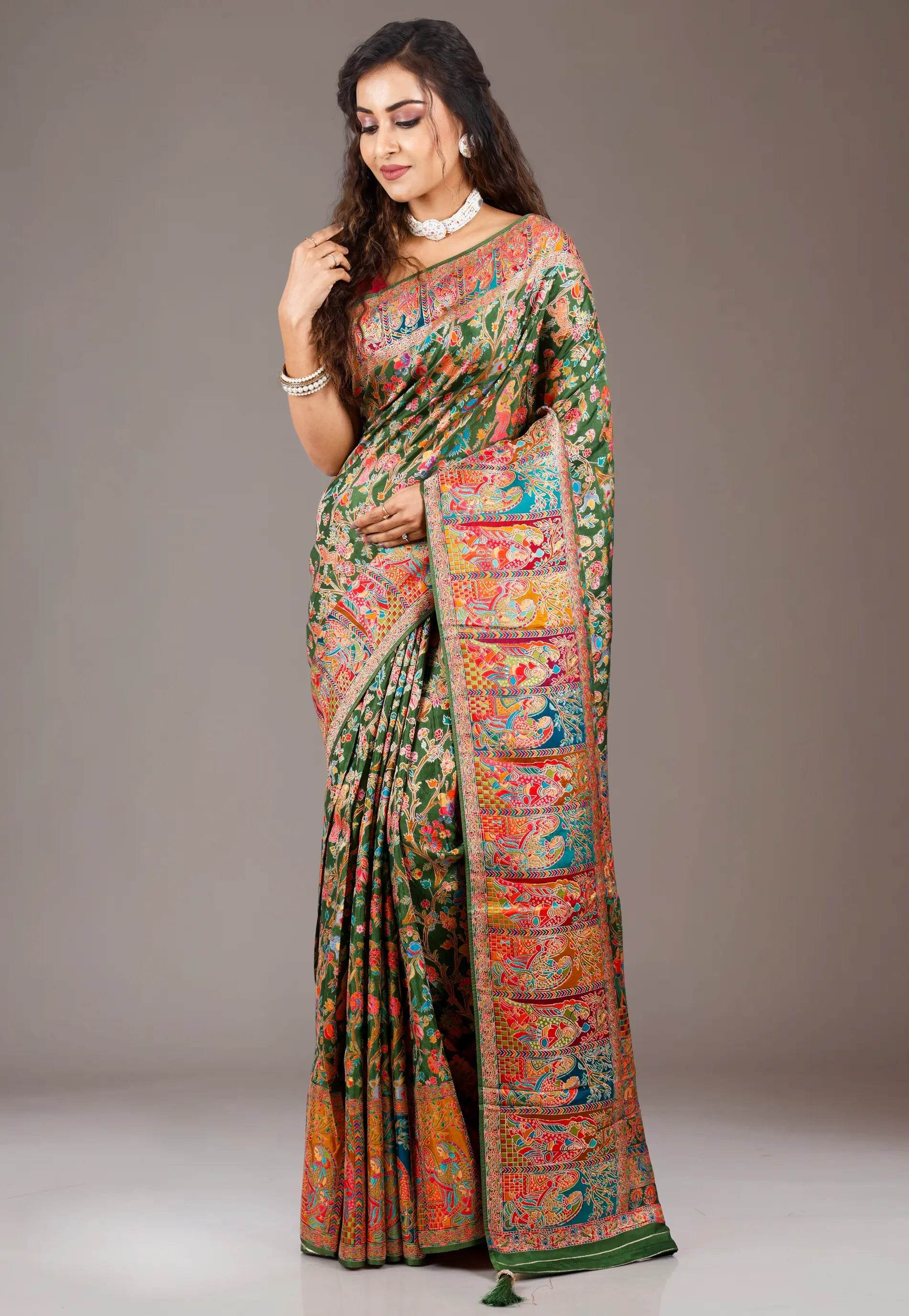 Pesta Green Kani Silk Saree With Blouse Piece - Adi Akshoy & Co.