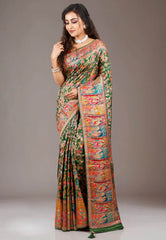 Pesta Green Kani Silk Saree With Blouse Piece - Adi Akshoy & Co.