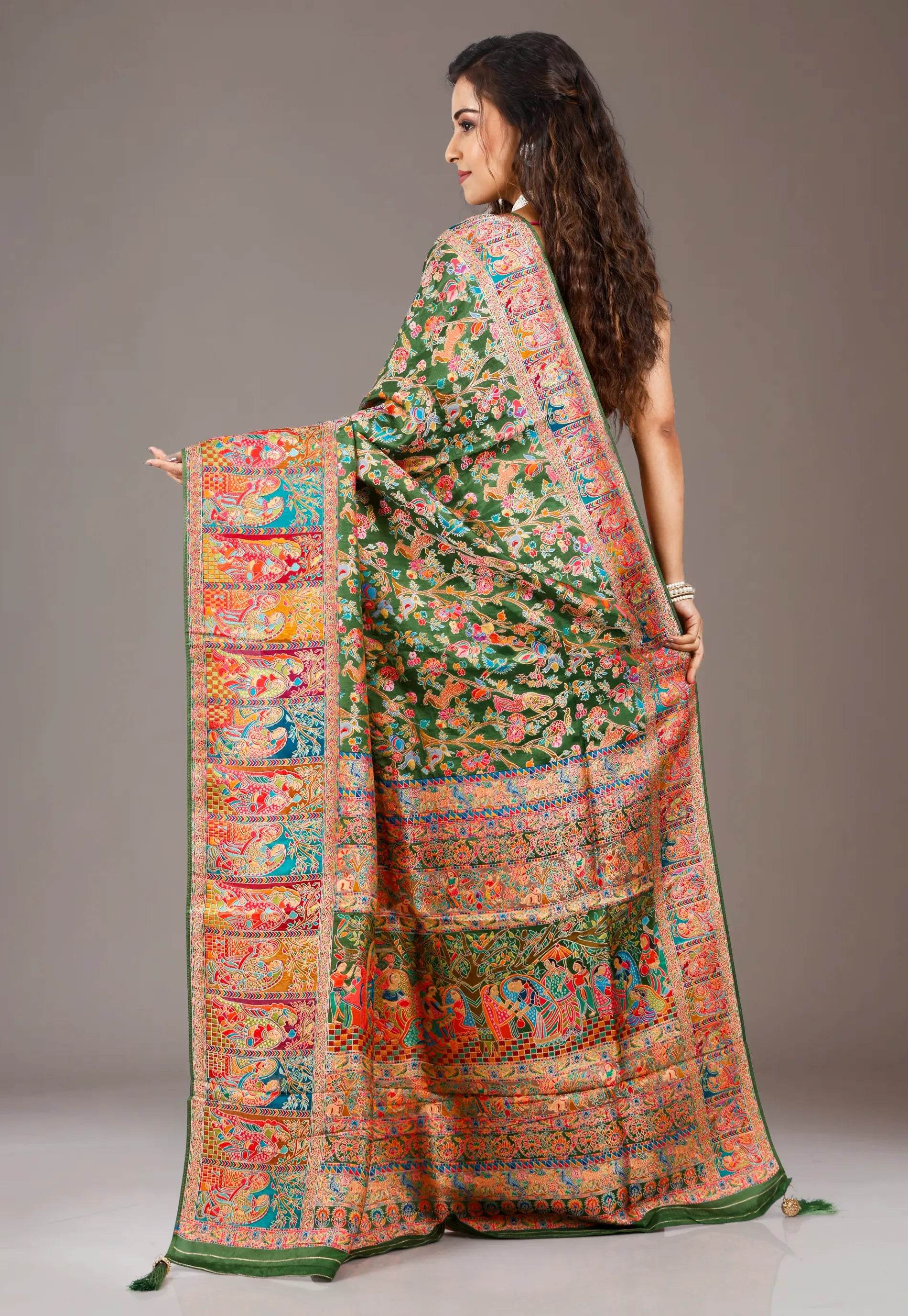 Pesta Green Kani Silk Saree With Blouse Piece - Adi Akshoy & Co.