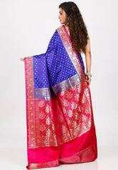 Royal Blue with Rani Border Wedding Benarasi Silk Saree With Blouse Piece - Adi Akshoy & Co.