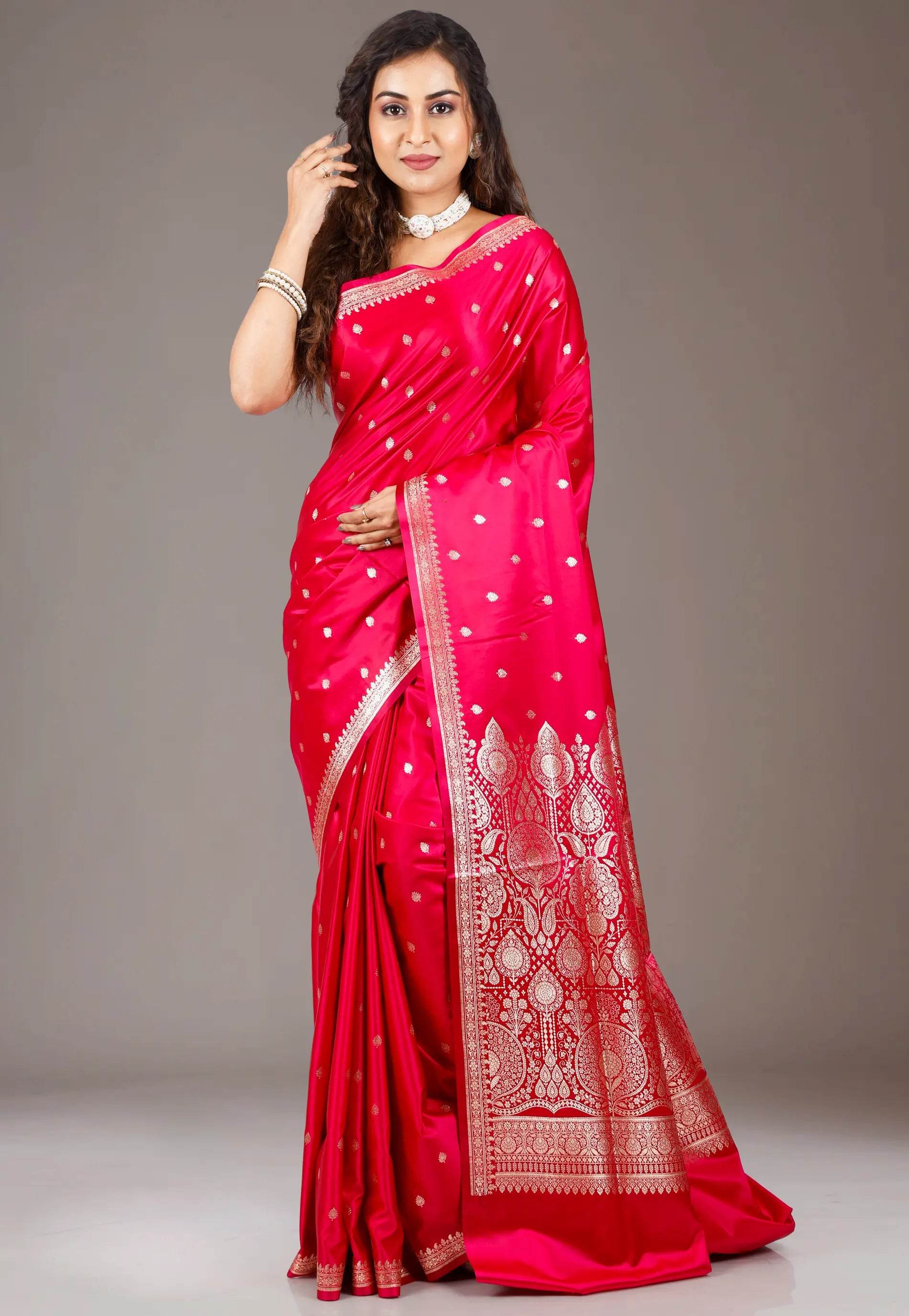 Red Wedding Benarasi Silk Saree with Blouse Piece - Adi Akshoy & Co.
