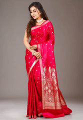 Red Wedding Benarasi Silk Saree with Blouse Piece - Adi Akshoy & Co.