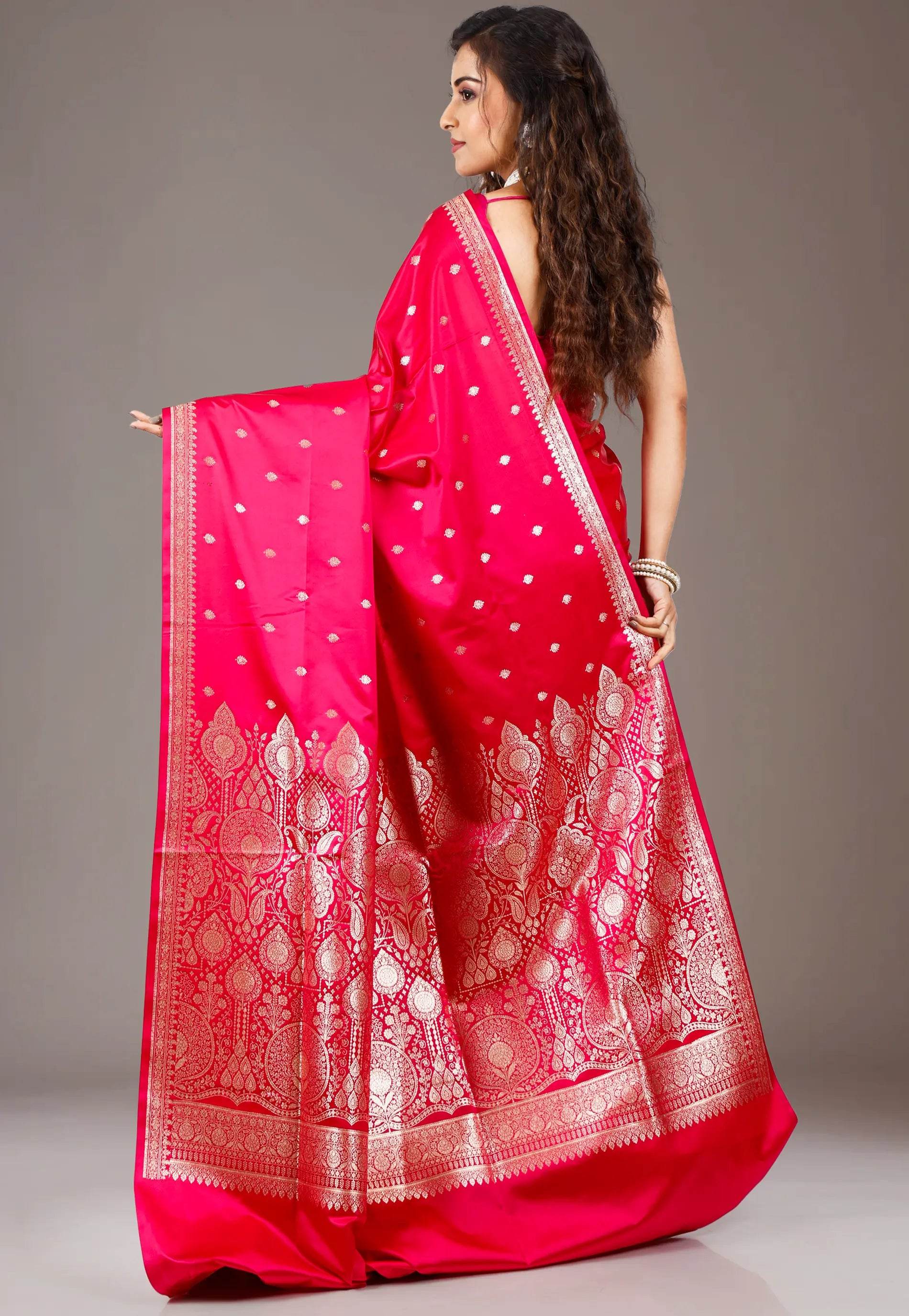 Red Wedding Benarasi Silk Saree with Blouse Piece - Adi Akshoy & Co.