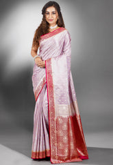Beige Pastel Banarasi Silk Saree With Blouse Piece - Adi Akshoy & Co.
