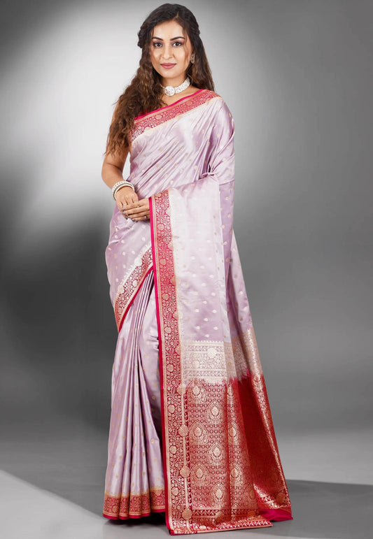 Beige Pastel Banarasi Silk Saree With Blouse Piece - Adi Akshoy & Co.