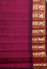 Brown with Magenta Border Gadwal Pure Silk Saree With Blouse Piece - Adi Akshoy & Co.