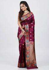 Magenta Minakari Kanjivaram Silk Saree With Blouse Piece - Adi Akshoy & Co.