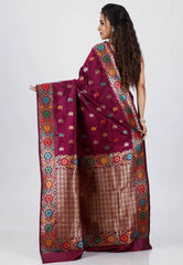 Magenta Minakari Kanjivaram Silk Saree With Blouse Piece - Adi Akshoy & Co.