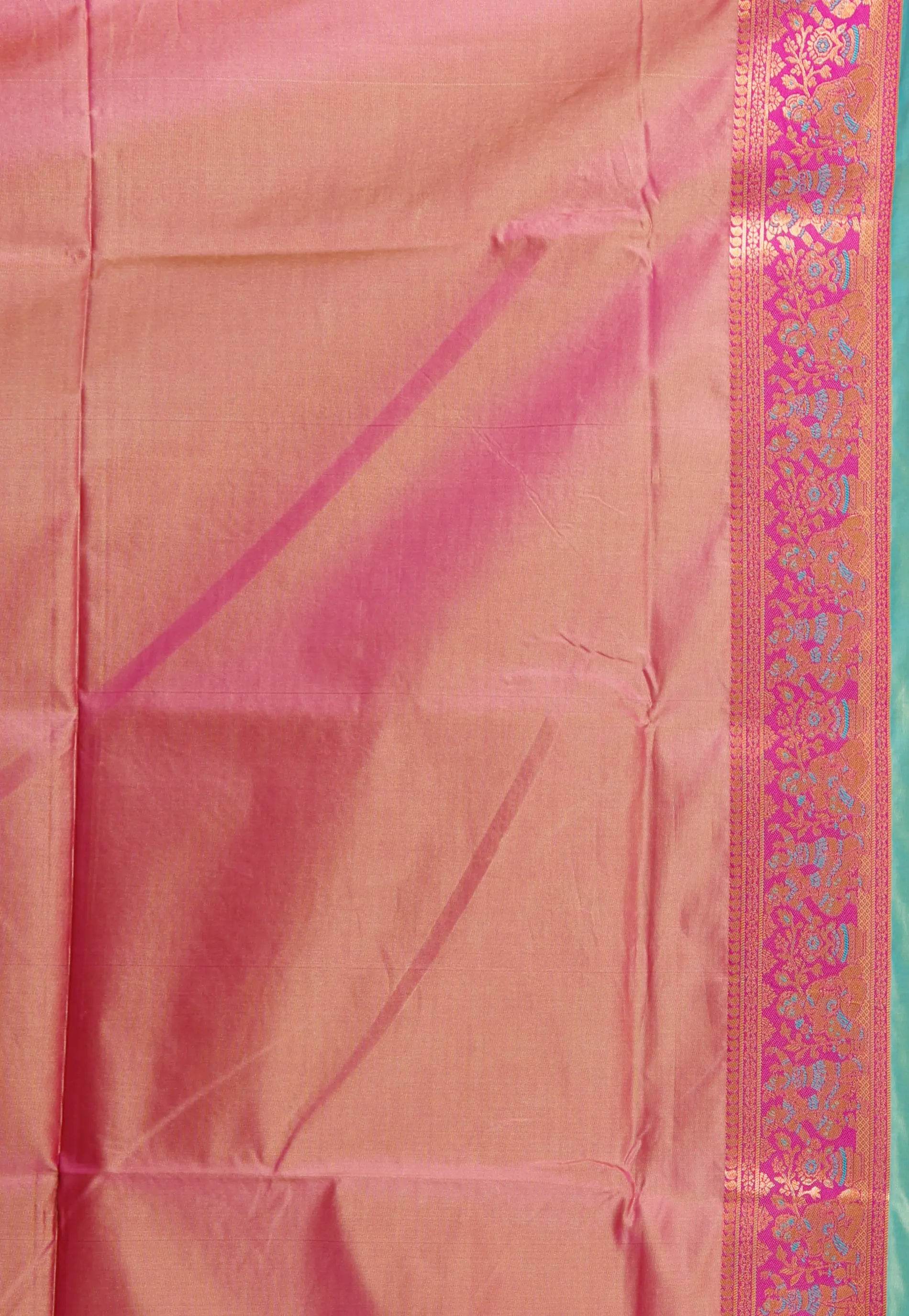 Rama Green with Rani Border Baluchari Silk Saree with Blouse Piece - Adi Akshoy & Co.