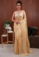 Golden Tissue Embroidery Saree with Blouse Piece - Adi Akshoy & Co.