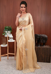 Golden Tissue Embroidery Saree with Blouse Piece - Adi Akshoy & Co.