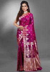Magenta Wedding Banarasi Silk Saree with Blouse Piece - Adi Akshoy & Co.