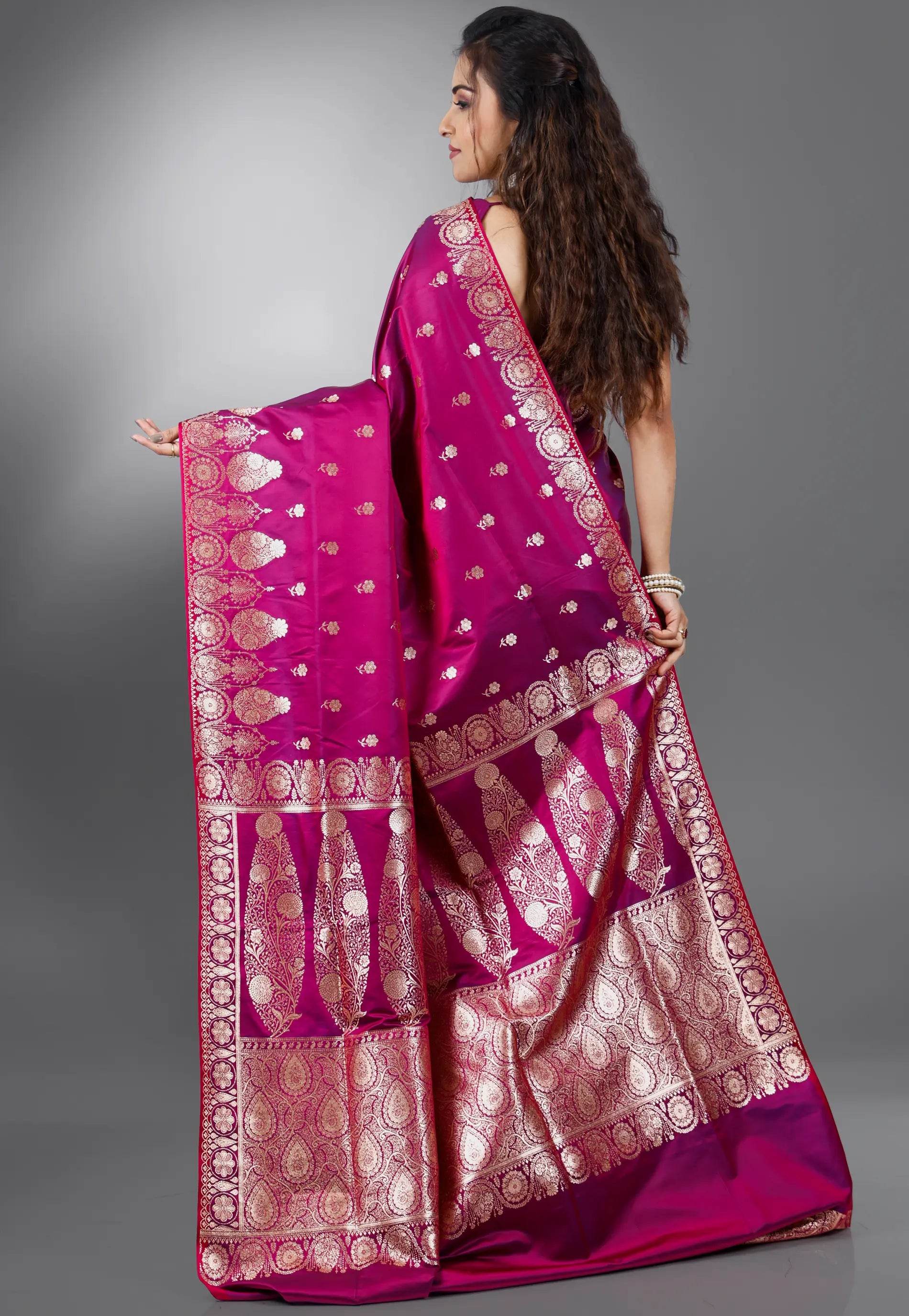Magenta Wedding Banarasi Silk Saree with Blouse Piece - Adi Akshoy & Co.