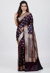 Dark Purple Wedding Banarasi Silk Saree with Blouse Piece - Adi Akshoy & Co.