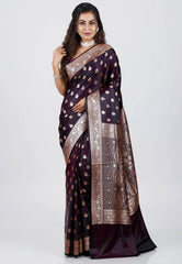 Dark Purple Wedding Banarasi Silk Saree with Blouse Piece - Adi Akshoy & Co.