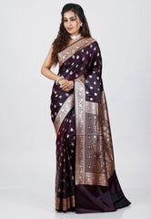 Dark Purple Wedding Banarasi Silk Saree with Blouse Piece - Adi Akshoy & Co.