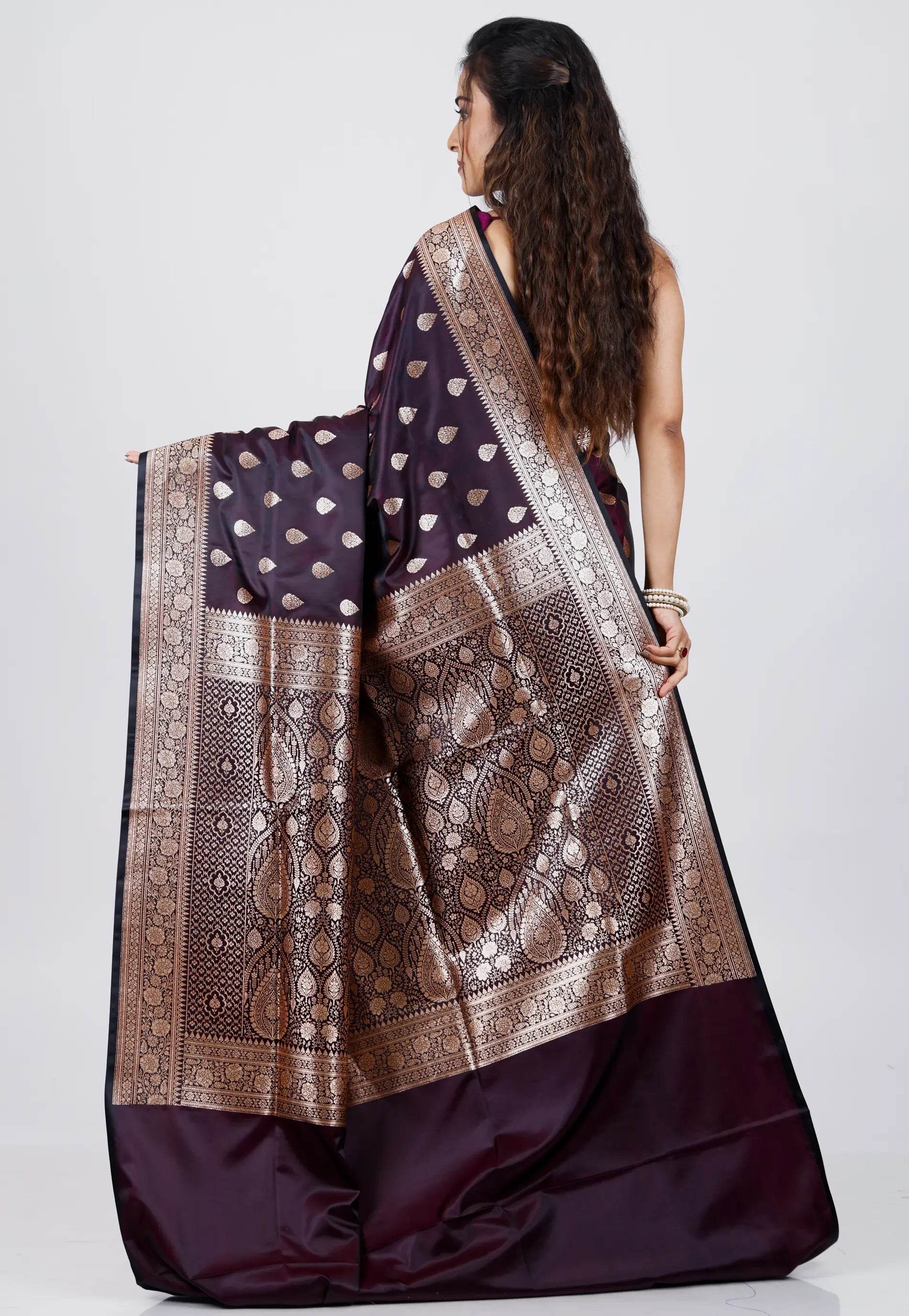 Dark Purple Wedding Banarasi Silk Saree with Blouse Piece - Adi Akshoy & Co.
