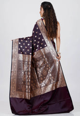 Dark Purple Wedding Banarasi Silk Saree with Blouse Piece - Adi Akshoy & Co.