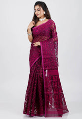Magenta Dhakai Jamdani Cotton Saree without Blouse Piece - Adi Akshoy & Co.