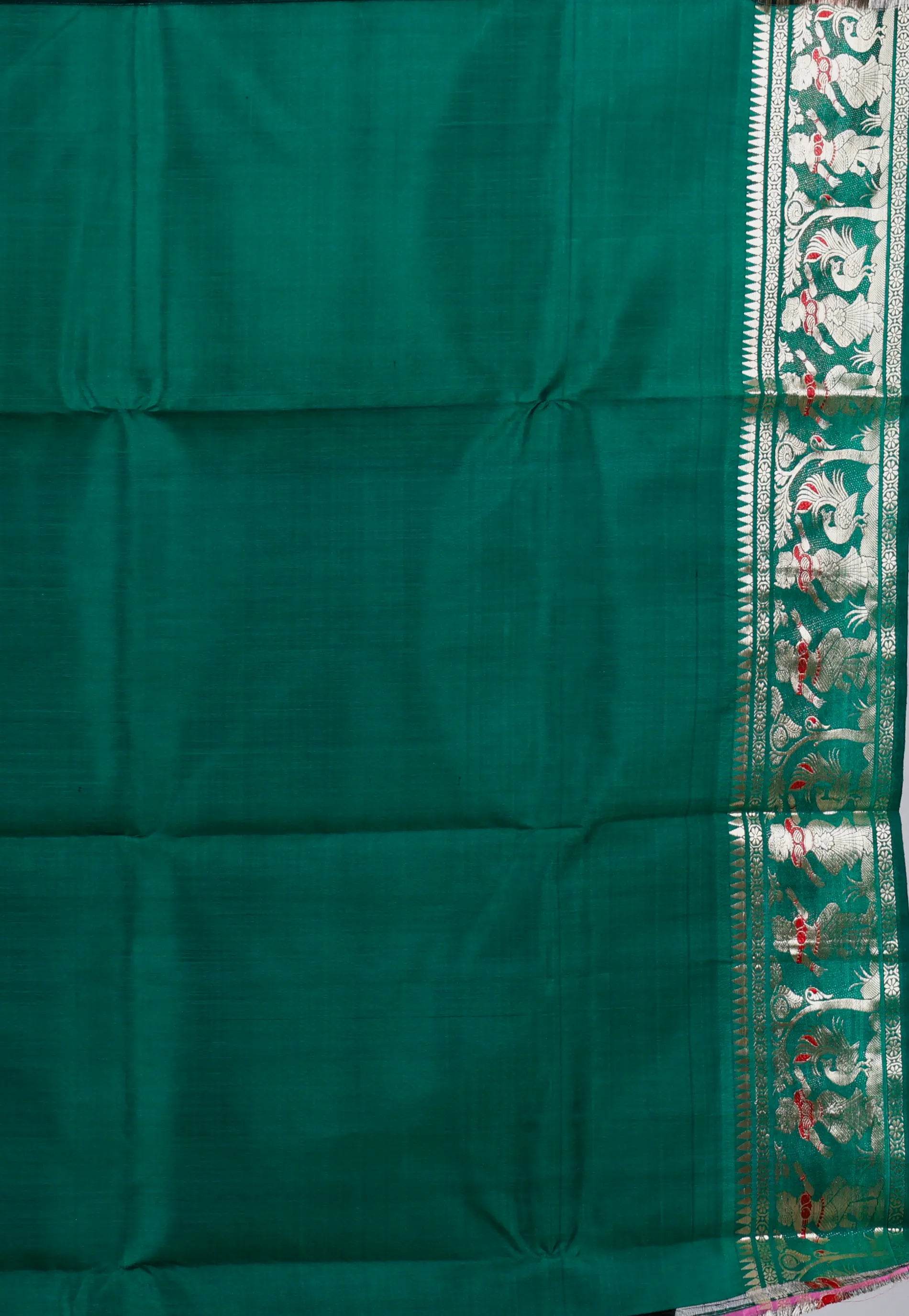 Bottle Green Baluchari Pure Silk Saree with Blouse Piece - Adi Akshoy & Co.