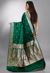 Bottle Green Wedding Banarasi Silk Saree with Blouse Piece - Adi Akshoy & Co.