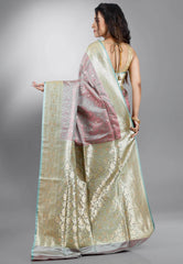 Dual Shades of Pink & Sea Green Wedding Banarasi Silk Saree with Blouse Piece - Adi Akshoy & Co.