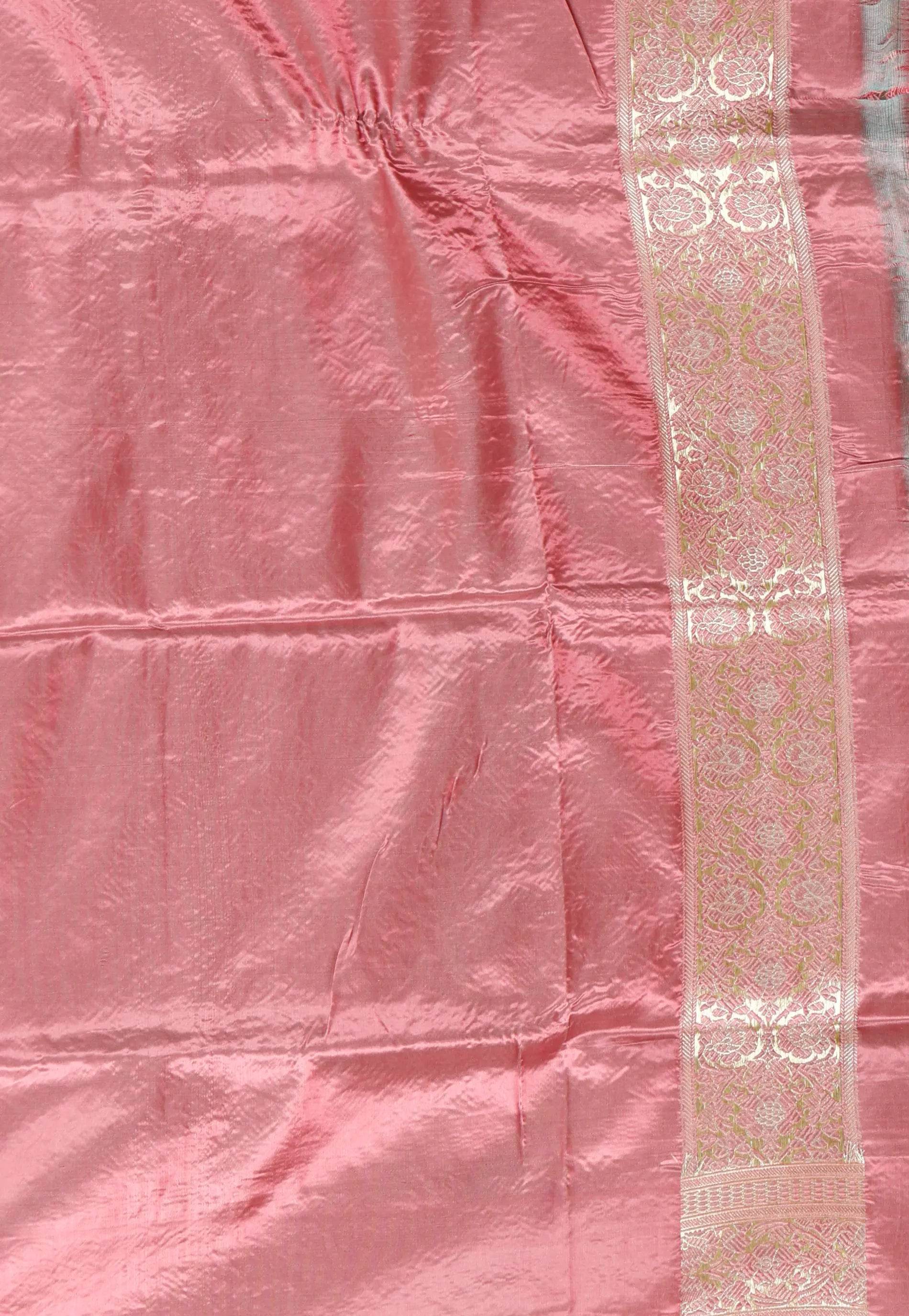 Dual Shades of Pink & Sea Green Wedding Banarasi Silk Saree with Blouse Piece - Adi Akshoy & Co.