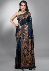 Dual Shades of Bottle Green Mashru Silk Saree with Blouse Piece - Adi Akshoy & Co.