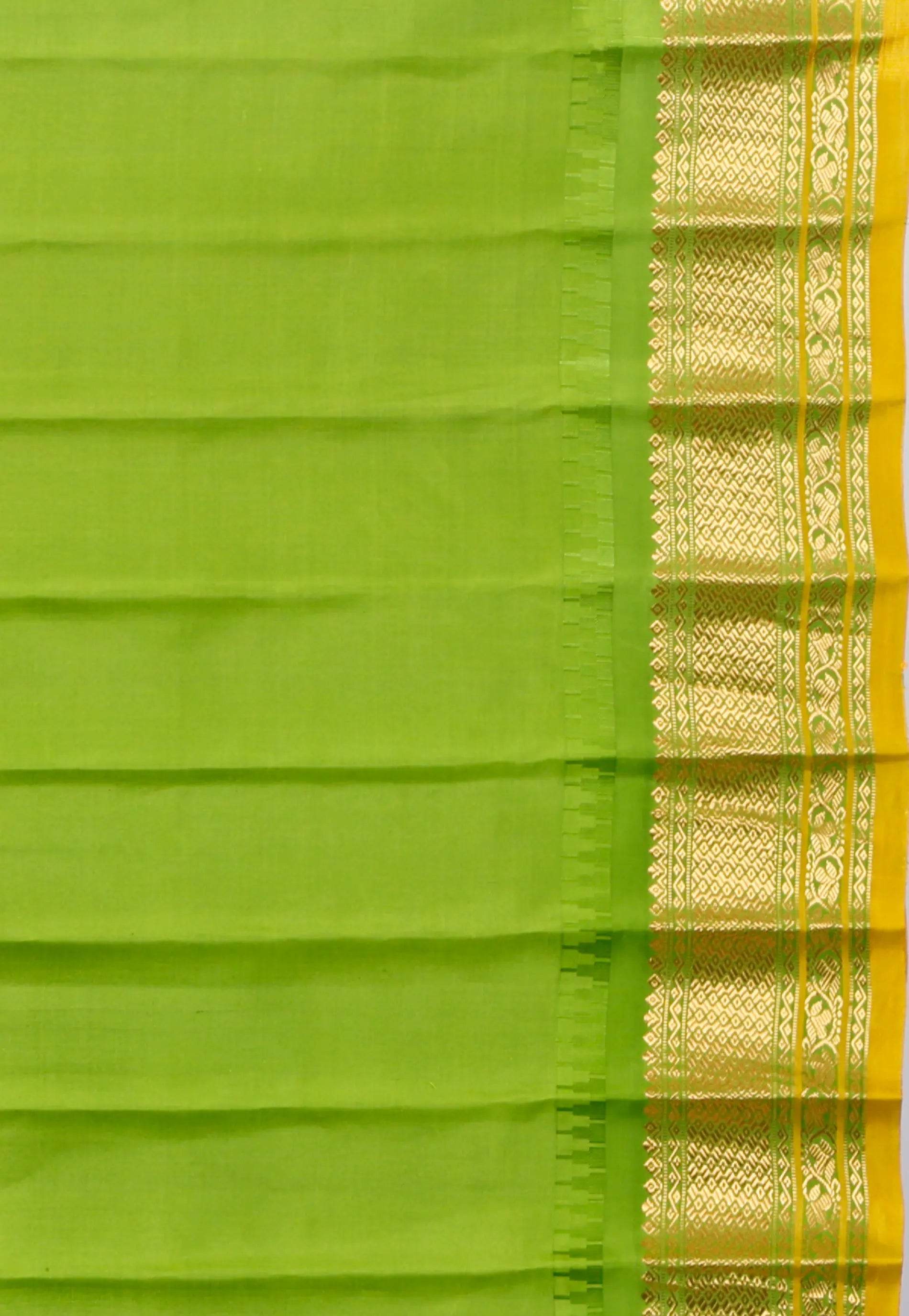 Navy Blue with Green Border Gadwal Pure Silk Saree With Blouse Piece - Adi Akshoy & Co.