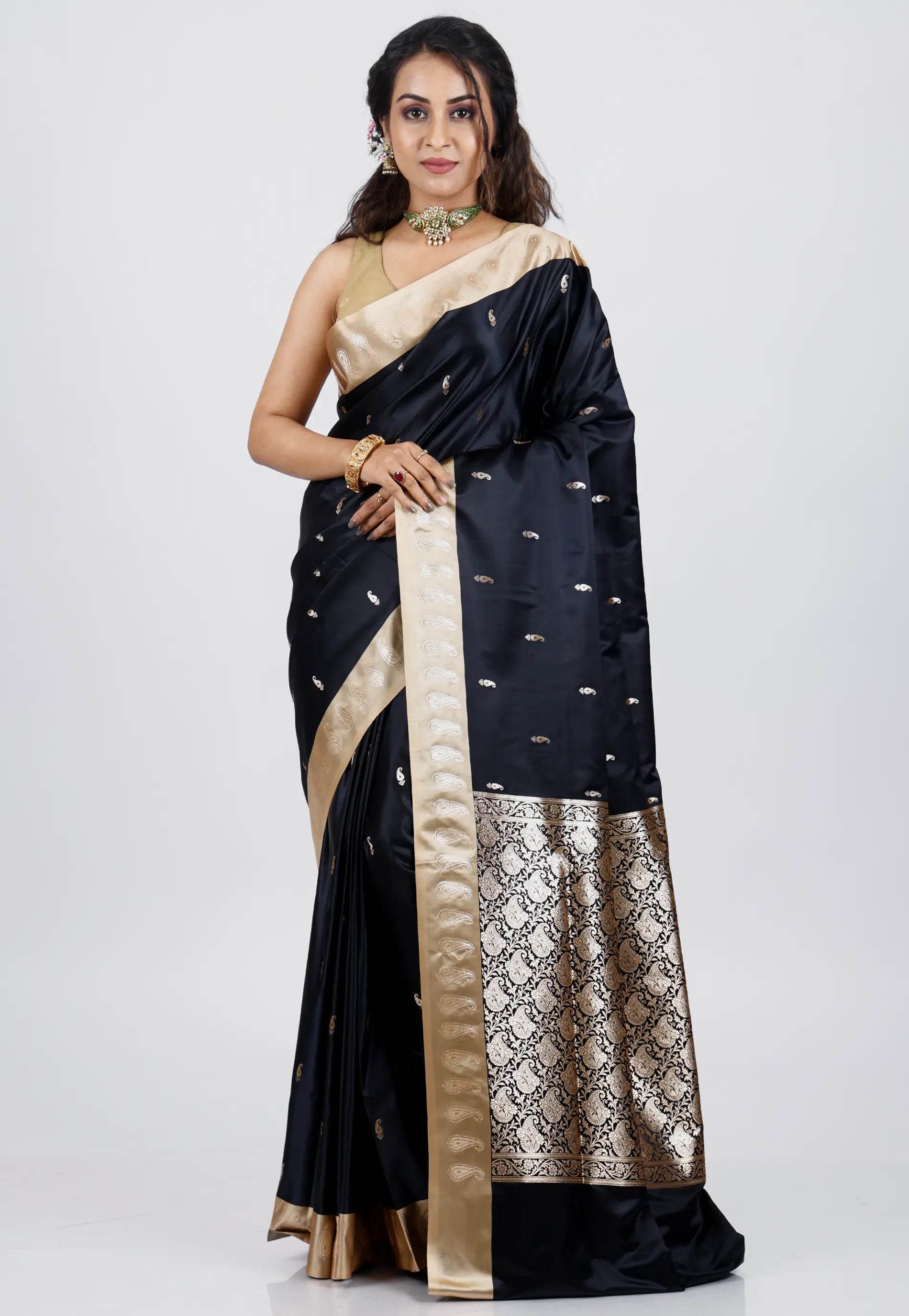 Deep Blue Wedding Banarasi Silk Saree with Blouse Piece - Adi Akshoy & Co.