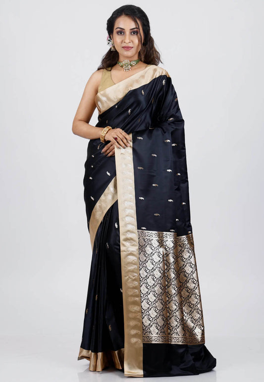 Deep Blue Wedding Banarasi Silk Saree with Blouse Piece - Adi Akshoy & Co.