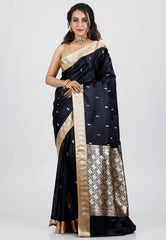 Deep Blue Wedding Banarasi Silk Saree with Blouse Piece - Adi Akshoy & Co.