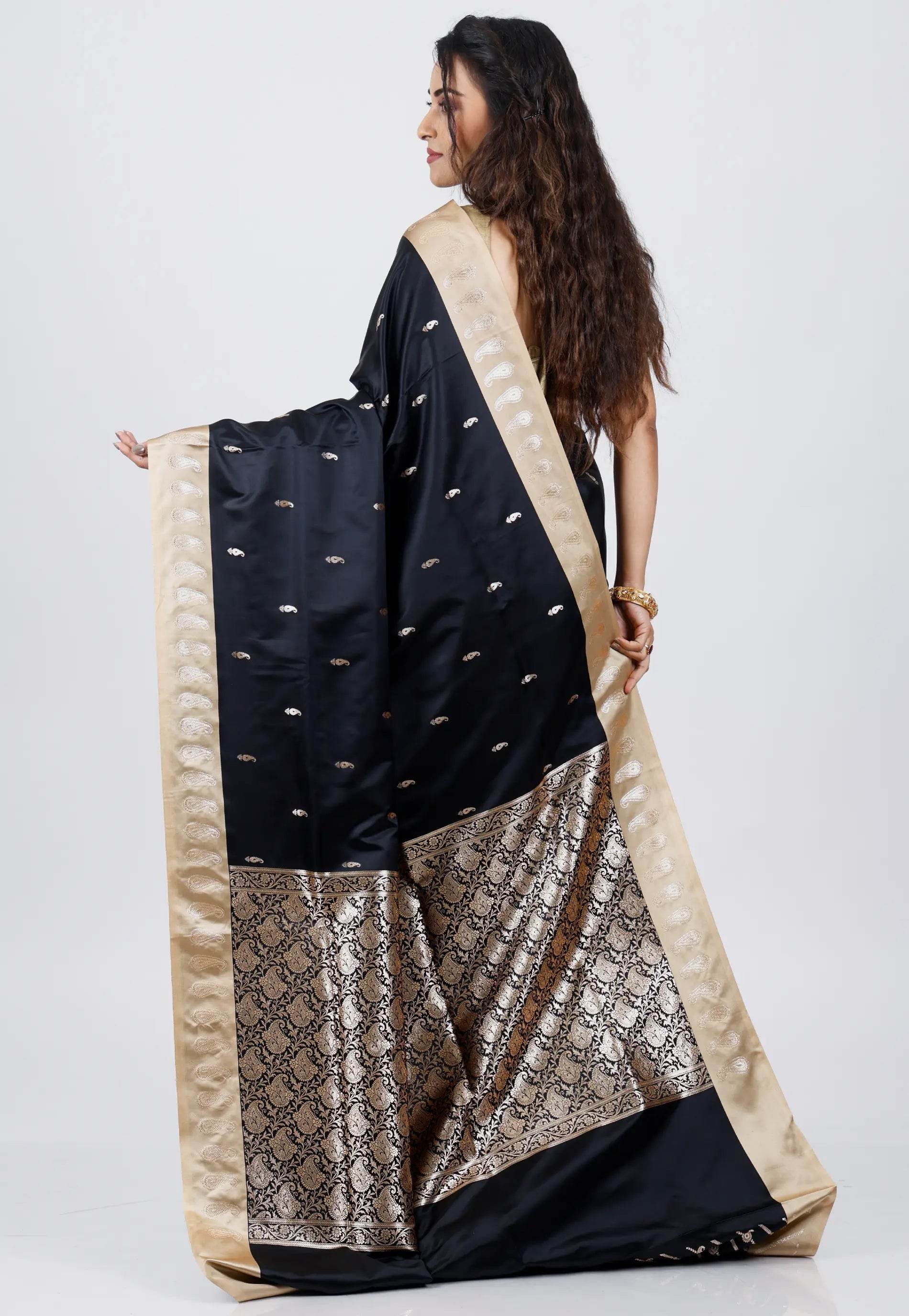 Deep Blue Wedding Banarasi Silk Saree with Blouse Piece - Adi Akshoy & Co.