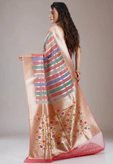 Multi colour Kora Silk Saree With Blouse Piece - Adi Akshoy & Co.