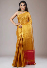 Mustard Tissue Silk Saree with Blouse Piece - Adi Akshoy & Co.