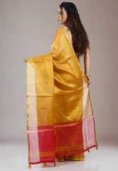 Mustard Tissue Silk Saree with Blouse Piece - Adi Akshoy & Co.