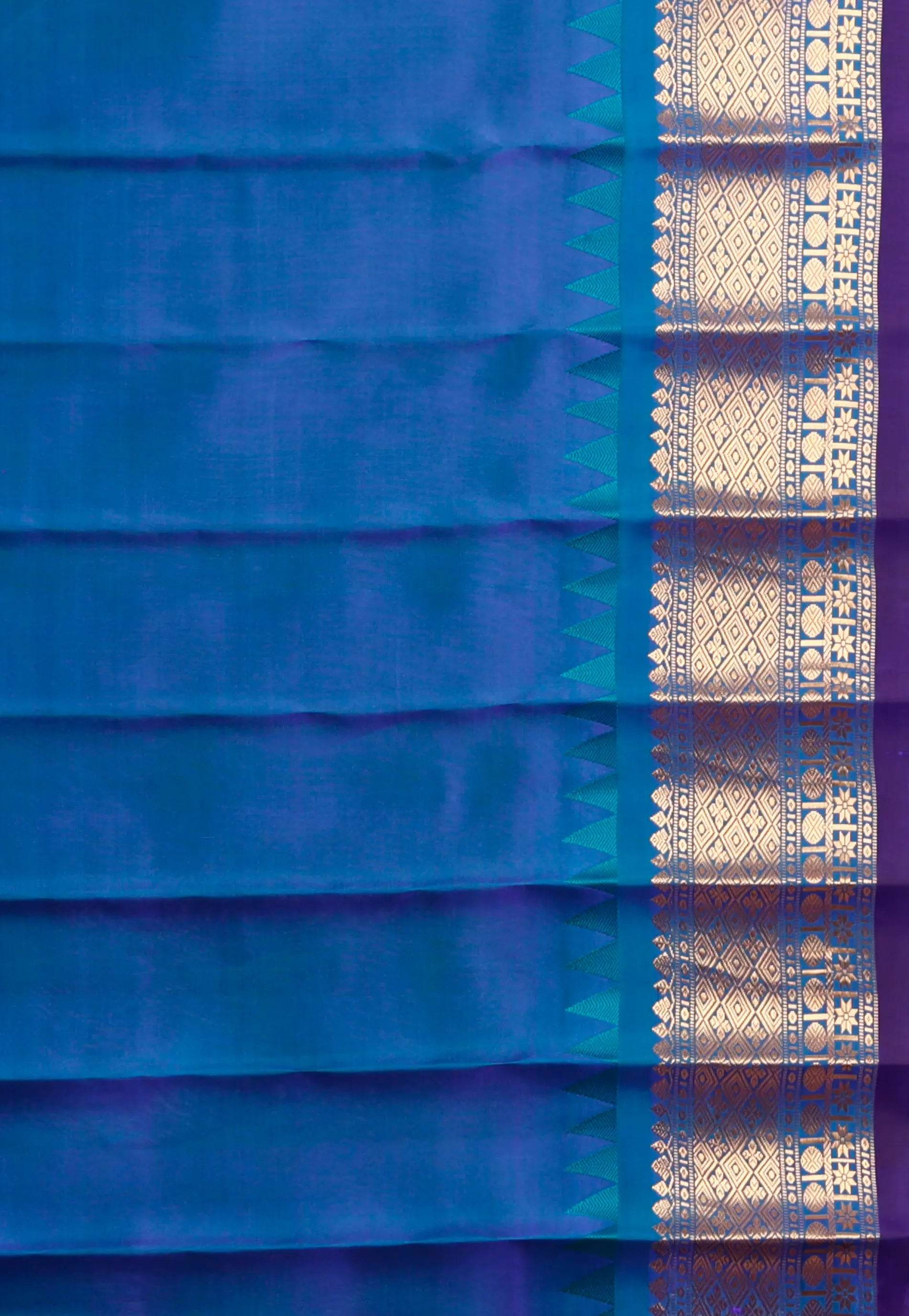 Maroon with Blue Border Gadwal Pure Silk Saree With Blouse Piece - Adi Akshoy & Co.