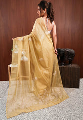 Golden Tissue Embroidery Saree with Blouse Piece - Adi Akshoy & Co.