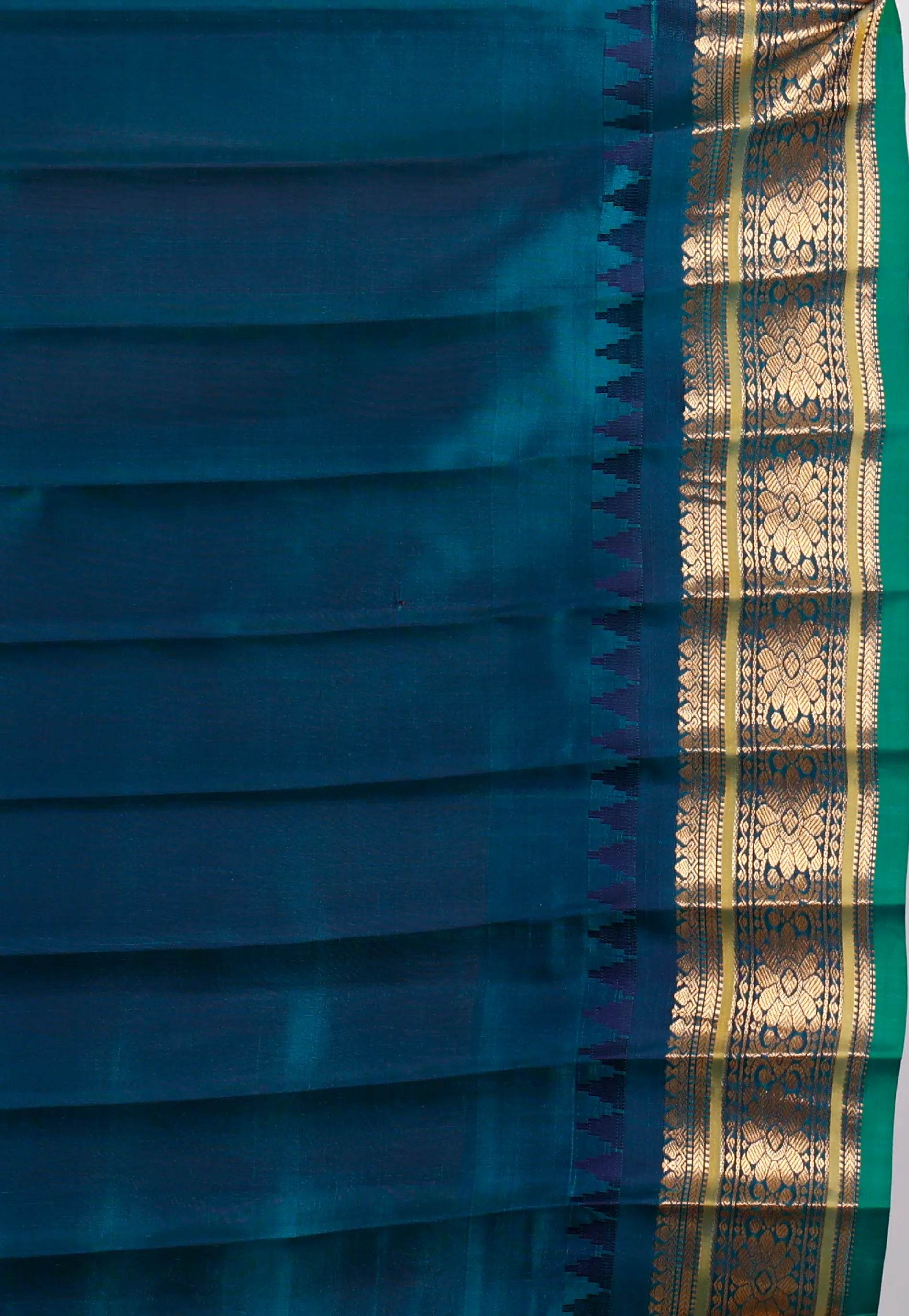 Red with Blue Border Gadwal Pure Silk Saree With Blouse Piece - Adi Akshoy & Co.