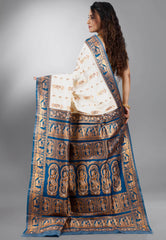 Off White Baluchari Silk Saree with Blouse Piece - Adi Akshoy & Co.