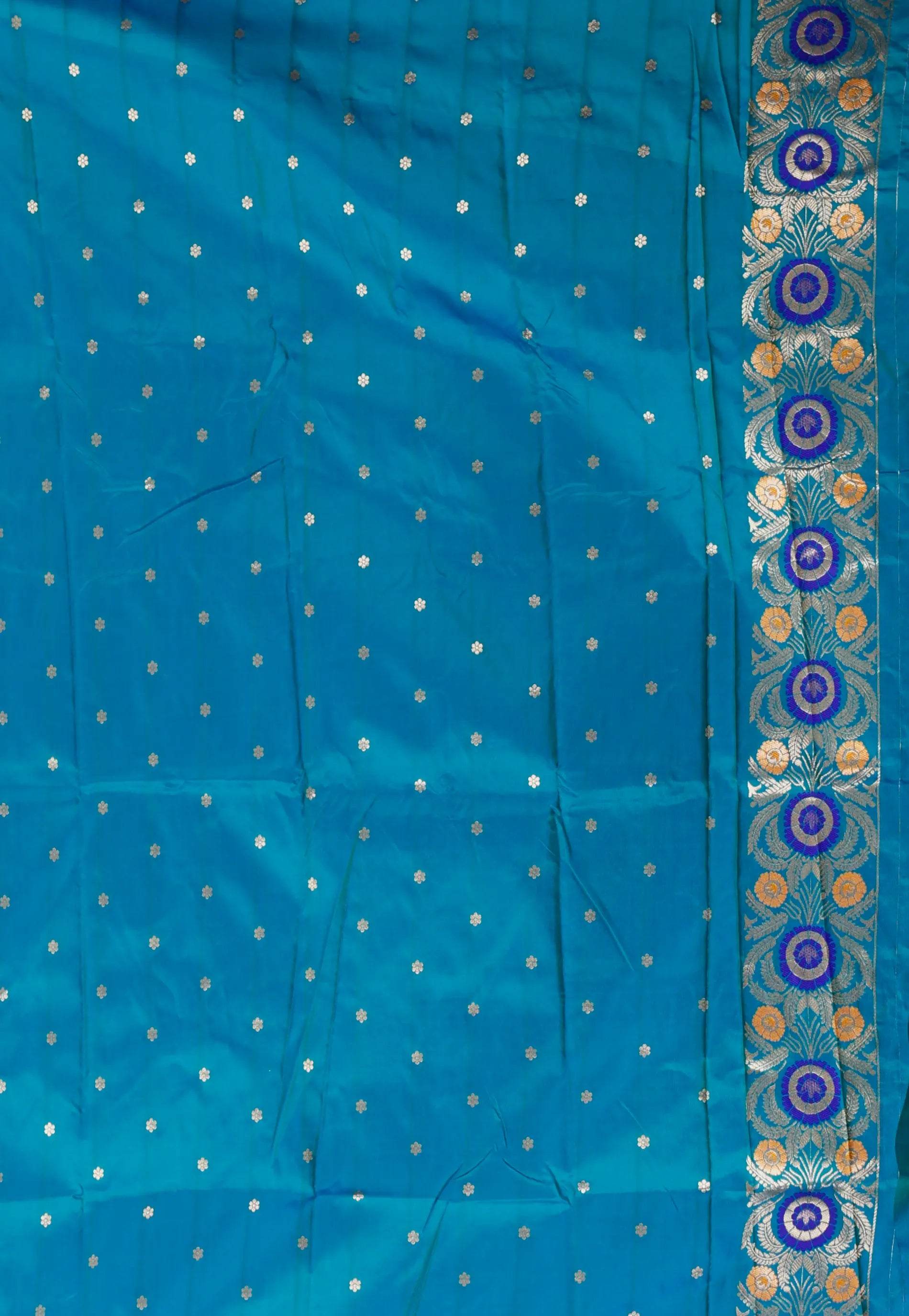 Peacock Blue Kanjivaram Silk Saree With Blouse Piece - Adi Akshoy & Co.
