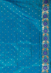 Peacock Blue Kanjivaram Silk Saree With Blouse Piece - Adi Akshoy & Co.