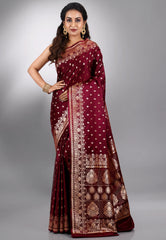 Maroon Wedding Banarasi Silk Saree with Blouse Piece